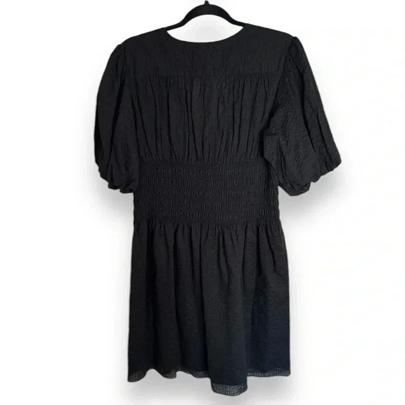 Frame Black Smocked Puff Sleeve Mini Dress Size Large - Picture 10 of 10